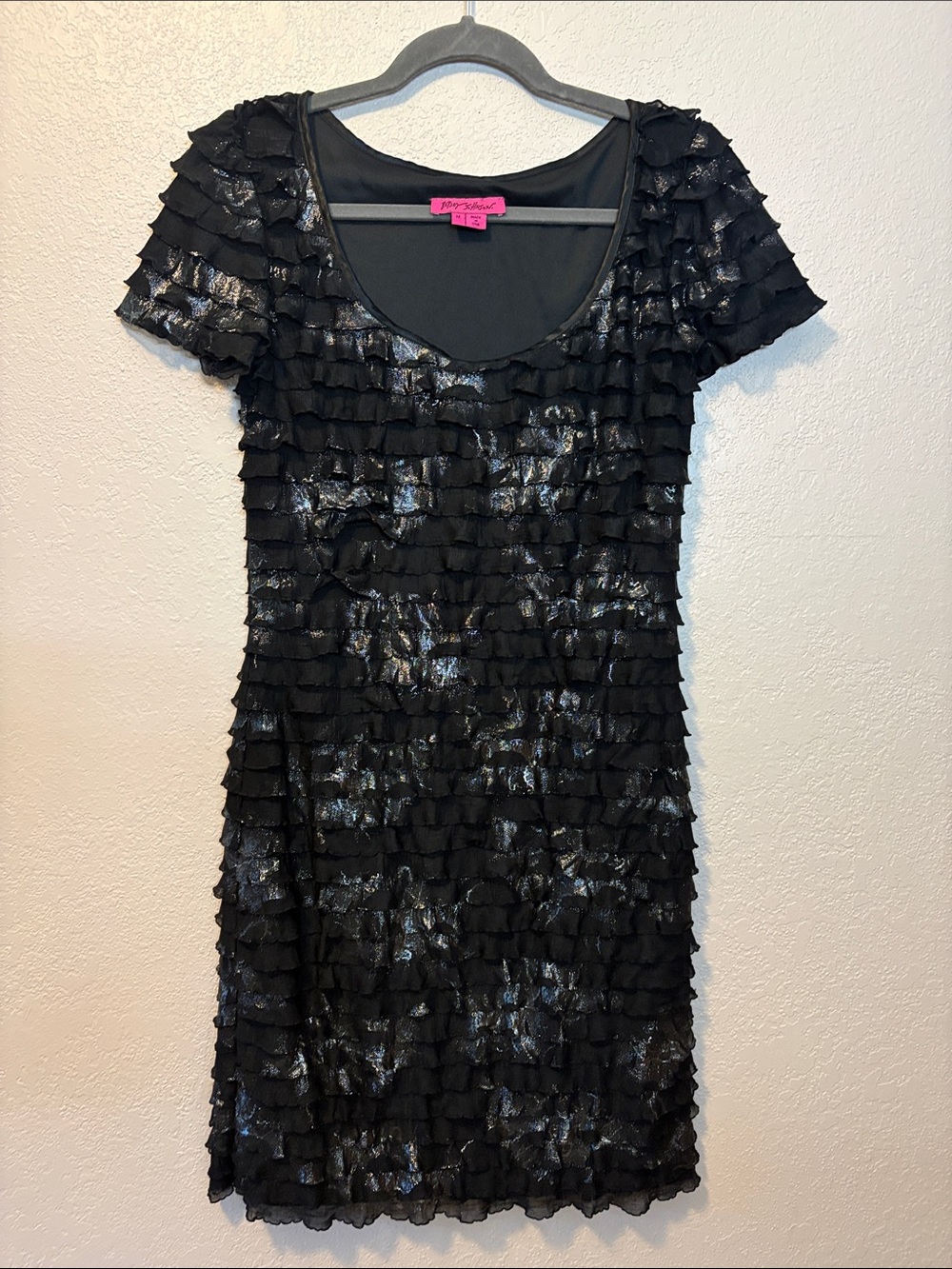 Betsey Johnson black ruffle stretch dress size M